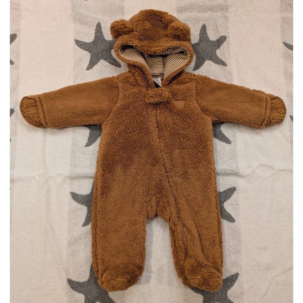 Carter's Baby Full-Zip Bear Ears Hooded Brown Bunting Plush Snowsuit, 3 Months